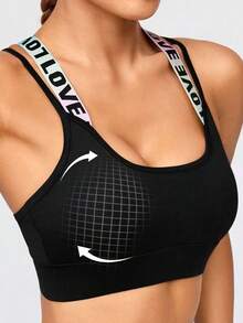 Runway Rest Colorful Lettered Fitness Sports Bra With Adjustable Criss-Cross Straps, Wireless, Suitable For Yoga, Outdoor Activities - Black - View 6