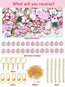 126/201件套时尚粉色钥匙扣吊坠组合，手工DIY金属挂饰，ins风钥匙扣配件套装，多种尺寸可选 - 鑰匙圈圈套件 - 查看 3