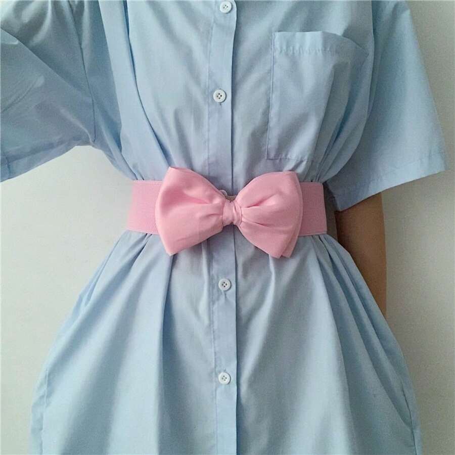 1Pc Bow Girdle For Women Butterfly Elastic Waistband Ladies Coat Dress Decorative Strap Fashion Wide Belt Female Slim Corset Halloween Summer, School Fall, Autumn, Halloween - 粉色 - 查看 1