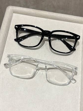 2 st. fyrkantiga plastbågar för kvinnor, färgglad populär design, personlig flerfärgad, moderiktiga, klara glasögon, kombination för semesterkläder, vardagsliv, strandresor, utomhuskläder, biltillbehör