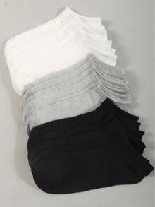 1/9/10/12/15/30 双装男女通用运动袜，白色/黑色/灰色短袜，隐形袜，纯色简约风格，适合日常休闲穿着 - 彩色 - 查看 8