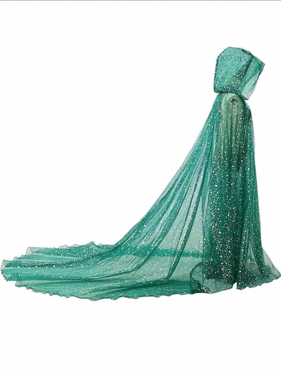 Women's Bridal Sheer Hooded Cloak Shawl Dress Robe, Halloween Costume, Wedding, Carnival, Valentine's Day Autumn Outfit - Multicolor - View 1