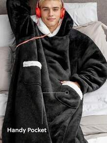 1件超大号可穿戴毯子连帽衫，法兰绒羊羔绒材质，保暖舒适，圣诞节披肩毯，成人礼物，浴袍，冬季加厚款，额外保暖，浴室装饰 - 彩色 - 查看 3