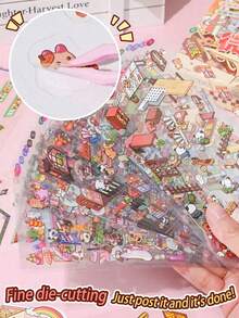 A Box Of 100 Stickers, 50 Different Miniature Landscape Scene Box Stickers, Stress-Relieving Stickers, 3D Stacked Stereoscopic House Game, Diy Handmade Sticker Materials, Interesting Miniature Landscape Sticker Gifts