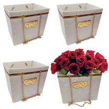 D4 Pcs White Flower Box Paper Bouquet Storage Bucket Hand Bag With Metal Chain Waterproof Florist Flower Boxes For Gifts Wrapping Plies - 白色 - 查看 1