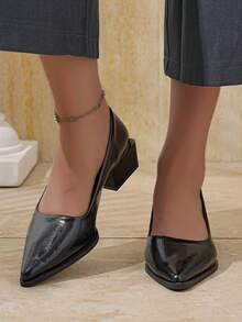 Women's Fashionable High Heels, Simple Design With A Pointed Toe And Low-Cut, Soft And Non-Slip Rubber Sole, Backless Women's Shoes, Elegant Party Shoes, Nightclub Wear - Backless Shoes, Shoes For Special Occasions, Evening Shoes, Fashionable Pump Shoes, Elegant Design, Synthetic Leather Material, Comfortable Fit, Women's Flat Shoes, Stylish Footwear. - 黑色 - 查看 2