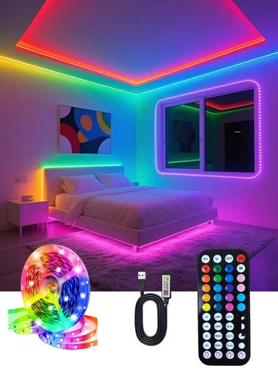 5V USB Ultra Long LED Strip Lights 1-20M Color Changing Light With 44 Button Remote Control, Suitable For TV Backlight, Bedroom, Living Room Decor, Kitchen, Party Decorations Birthday,RGB Color Changing Lights, Dimmable Brightness & Flashing Modes, Single-Color White, For, Party, Christmas, RGB PC Gaming Setup, RGB Fan