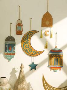 1 Stück/5 Stücke Bohemien Mond & Stern Wandbehang Dekoration, laternenförmiges Ornament, Wohnzimmer, Schlafzimmer, Regal Heimdekoration, Feiertags-Dekoration, schöne Raumakzente, Wandkunst mit mehreren Designs - Verschiedenfarbig - Übersicht 8