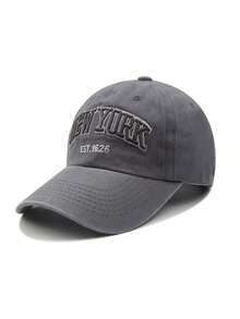 1 pieza Gorra de béisbol vintage americana con bordado de letras desgastada, ropa de calle unisex - negro + gris - Ver 6