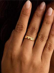 Customized Bubble Letter Ring, 3D Balloon Letter Ring, Exquisite Personalized Ring, Minimalist Open Ring, Couple Gift, Christmas Gift Suitable For Mom, Wife, Valentine's Day Gift, Anniversary Gift - Gold - View 5