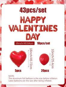 43pcs Happy Valentine's Day Decoration Balloon Set, Includes Red Valentine's Day Letter Banner, Heart-Shaped Balloons, Suitable For Valentine's Day Party, Wedding, Proposal, Bridal Shower, Anniversary Decoration - Red - View 9