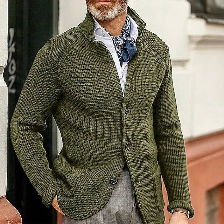Men Sports Cardigans - Army Green - View 1