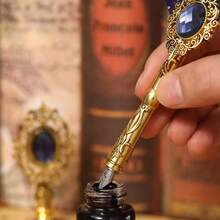 1 Caja de regalo que incluye sello, lacre, pluma caligráfica Jubaboz, juego de plumas - Pluma de inmersión, pluma de inmersión de engranaje mecánico, pluma de pluma de ganso, hecha de pluma de ganso, invierno