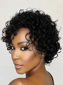 Short Water Wave 6 Inch Human Hair Wig Black Color For Women Brazilian Hair 150% Density Full Machine Made - Natural Black - View 3