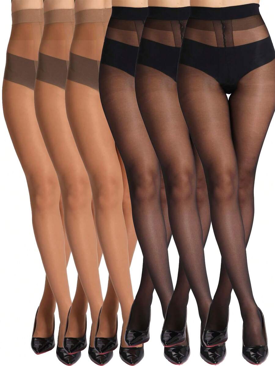 1pc/3pcs/6pcs 20D Solid Women's Tights, Ultra-Thin Pantyhose With Reinforced Toe, High Waist Long Socks - Recommended For 40-60kg Body Weight - Multicolor - View 1