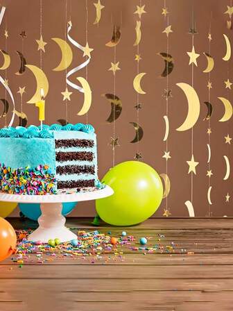 1pc 4 Meters LongStar And Moon Reflective Latte Art Banner, 4 M /157.48in Venus And Moon Wreath Banner - Sparkling Paper Decoration, Suitable For Eid Al-Fitr, Ramadan, Graduation Ceremony, Birthday And Party Celebration, Moon Decoration, Dry Robe, Rain Coat, Framed Wall Art