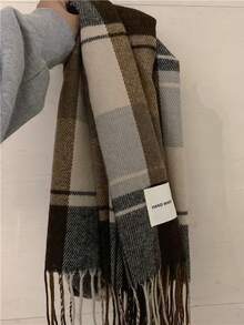 1 Stück Damen Karomuster Schal mit Fransen, Kunstkaschmir, warm, geeignet als Accessoire für den täglichen Gebrauch im Herbst und Winter - Verschiedenfarbig - Übersicht 3
