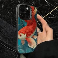 Funda de Teléfono Color Azul Patrón de Peces Koi y Texto para Modelos de  y  Adecuada para Todas las Cuatro Estaciones Opción de Regalo Ideal - Plateado - Ver 4