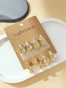 LADYCOCO 4 Pairs Elegant Teardrop Earrings Set, Suitable For Women's Daily Wear, Dates, Parties, Gold Color Jewelry Accessories - Gold 4-pair Set - View 8