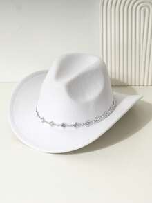 1pc Unisex Solid Color Felt Cowboy Hat, Paired With Gold Raindrop Teardrop Decoration Belt, Low-Key Luxurious British Style Retro Bohemian Punk Hat, Suitable For Parties, Western Themed Events, Gatherings, Engagement Parties, Cosplay, Graduation Ceremonies, Masquerade Balls, Festivals, Weddings, Birthdays, Music Festivals, Coming-Of-Age Ceremonies - Raindrop - View 13