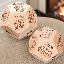3 Pieces12-Sided Premium Natural Wooden Decision Dice Set - Romance & Laughter Boosting Couples Dice (Food Meal Choices + Movie Genre + Fun Activity Decider, Engraved Clear Patterns: Pizza/Chicken/Romance/Sci-Fi), Natural Wood Tone, Ideal Valentine's Day/Xmas/ Christmas/Birthday/Anniversary Gift For Couples/Married Pairs, Dinner Decision Dice For Date Night & Festive Party Game Supplies - Multicolor - View 3