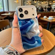 Funda de Teléfono Diseño de Onda Abstracta Azul y Blanca para iPhone 14 13 12 11 Pro Max y  Galaxy S23 S22 S21 S20 Opción de Regalo Ideal para Todas las Estaciones - Plateado - Ver 1