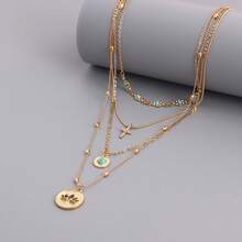 Boho Layered Hollow Lotus Flower Pendant Necklaces For Women, Stacked Gold Faux Turquoise, Glass Crystal Cross, Classic Eye Charm Choker, Adjustable Jewelry Accessories For Daily Wear Holiday, Valentine's Day Anniversary Birthday Thanksgiving Gift - 金色 - 查看 7