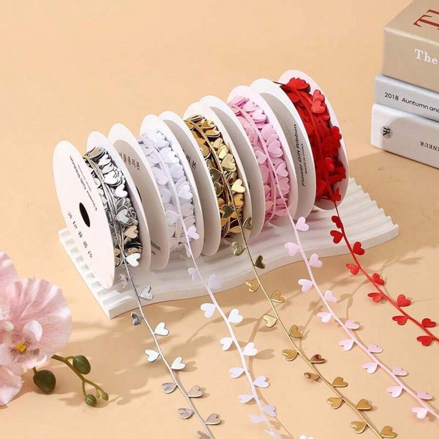 1pc Colorful Double-Sided Heart Shaped Organza Ribbon, Valentine's Day DIY Bow Hair Accessory, Floral, Gift, Decorative Packaging Material - Multicolor - View 1