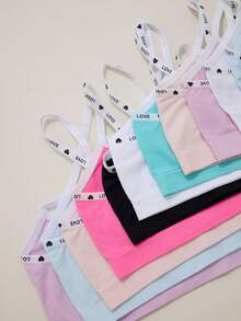 10 قطع سوتيان رياضي ناعم وخالي من الحواف، بألوان الحلوى الملونة مع شريط حرفي، مناسب للمراهقات والطالبات - متعدد الألوان - مشاهدة 4