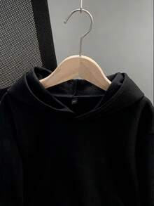 一件装青少年男童加厚保暖连帽衫，学生服装，适合儿童，时尚/街头/运动风格，秋冬长袖上衣 - 黑色 - 查看 7