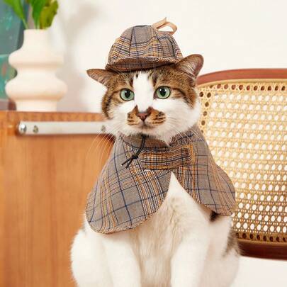 PETSIN Pet Detective Costume Set - British Style Dog Cat Cosplay With Hat, Suitable For Small Breeds, Made Of Polyester, Hook And Loop Closure Halloween Halloween Costumes