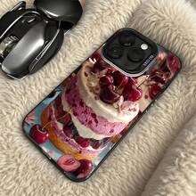 Funda de Teléfono Diseño Transparente de Pastel de Cereza para iPhone 14 13 12 11 Pro Max y  Galaxy S23 S22 S21 S20 Opción de Regalo Ideal para Todas las Temporadas - Plateado - Ver 5