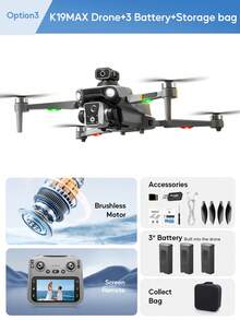 AXNEN 2026 New K19MAX Brushless Auto-Return Drone With 4.5" FPV Remote Controller, One-Key Deployment, Dual Cameras, Brushless Motor, Optical Flow Hovering, Modular High-Capacity Battery And Smart Obstacle Avoidance. Built-In Camera, Easy To Fly Even For Beginners. Perfect Gift For Christmas And Other Holidays.