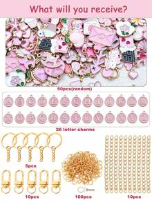 126/201件套时尚粉色钥匙扣吊坠组合，手工DIY金属挂饰，ins风钥匙扣配件套装，多种尺寸可选 - 鑰匙圈圈套件 - 查看 4