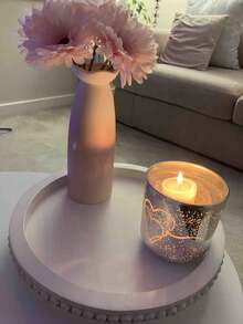 1 件 12 英寸圆形装饰托盘，适用于家居装饰 - 复古木制储物托盘、香薰烛台家居装饰木珠托盘 - 客厅装饰圆形装饰托盘、咖啡桌装饰圆形托盘、厨房餐桌装饰圆形托盘或农舍服务托盘