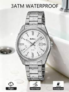 BIDEN 1pc Women's Business Sports Quartz Watch Classic Waterproof Luminous Calendar Creative Clock Stainless Steel Strap Women's Personalized Watch - trắng - Xem 7