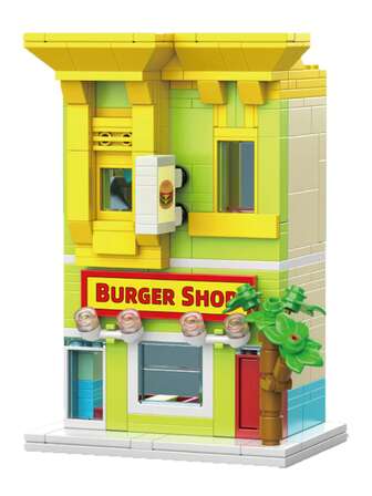 Zestaw 342 elementów: Widok na ulicę miasta, Zestaw klocków budowlanych Burger Shop, Małe klocki konstrukcyjne, Model architektoniczny 3D, Plastikowe zabawki, Prezenty noworoczne/prezenty świąteczne/prezenty urodzinowe