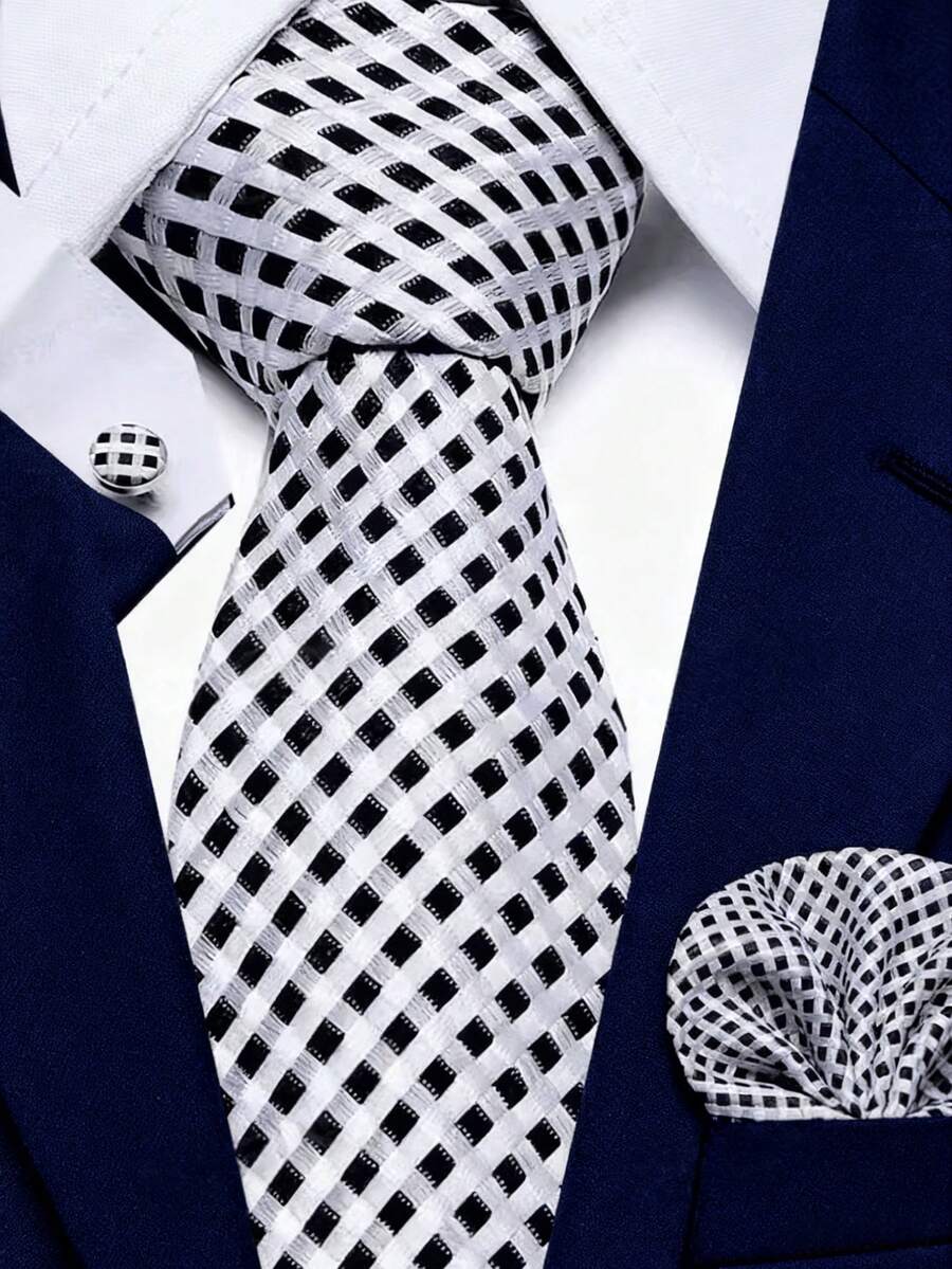 1 Set Tie, Pocket Square, Cufflinks, Men's Polka Dot Tie 8cm, Suitable For Holidays, Weddings, Work