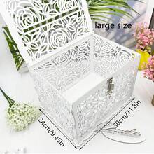 1pc Wedding Money Box Stand With Logo, Large Minimalist Wooden DIY Envelope & Card Holder With Lock Slot, Suitable For Reception Anniversary Graduation Birthday Party - White - View 7