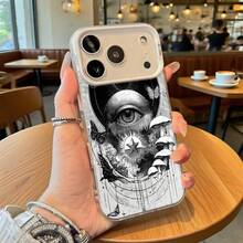 Funda de Teléfono Patrón de Ojos Blancos y Hongos con Estrellas y Mariposas para iPhone 14 15 Pro Max  Galaxy S23 S24 Plus Ajuste Universal para Todas las Estaciones Opción de Regalo Ideal - Plateado - Ver 1