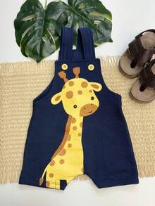 Baby Boy's Jumpsuit Set In Suedine With Giraffe Design - Màu xanh hải quân - Xem 2