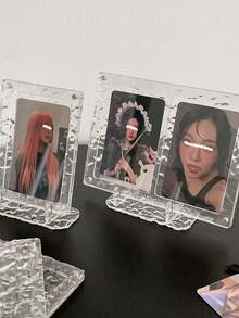 1pc Teenage Girl Wavy Transparent Desktop Acrylic Stand, 3-Inch Student Idol Card Display Magnetic Easel Photo Frame