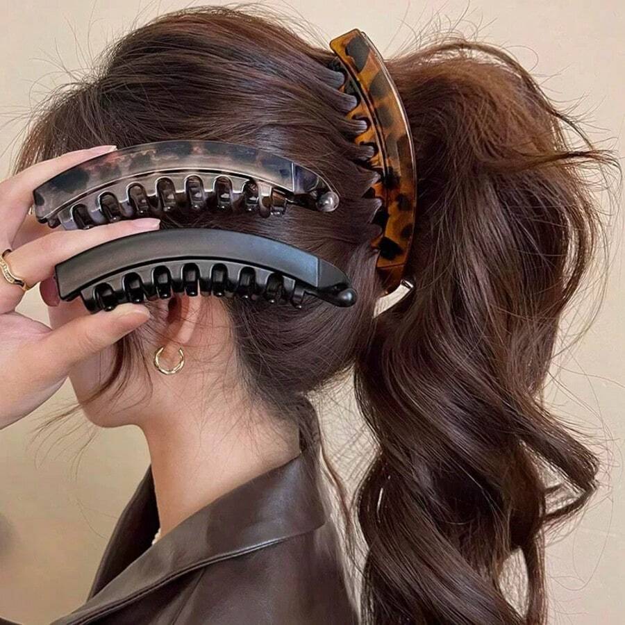 3pcs/1pc Leopard Print Elegant Banana Hair Clips, Fashion Versatile, Suitable For Daily Commute, Dates, Photo Shoots, Outfit Matching, Claw Clips, Hair Slide, Hair Barrettes - Multicolor - View 1