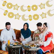 1set LaVenty Garlands Golden Stars Moon Hanging Bunting Banner For Birthday Wedding Holiday Ramadan EID Mubarak Party Supplies - Multicolor - View 2