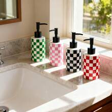1 Buah Dispenser Sabun Keramik, Botol Silinder Isi Ulang 300ml dengan Desain Papan Catur Aneka Warna, Tidak Membutuhkan Daya, Mudah Dibersihkan, Untuk Sabun Tangan, Gel Mandi, Sampo, Losion, Sempurna untuk Penggunaan di Rumah, Dapur, Kamar Mandi, dan Hotel. - MultiWarna - View 4