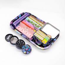 19pcs Rolling Tray Set,10 Packs Mixed Fruit Flavored Rolling Papers,4-Layer Zinc Alloy Grinder,5 Packs Tips,Cigarette Maker And Case,110mm Cigarette Roller,Smoking Stuff,Party Supplies,Gift. Father' S Day Gift. - 彩色 - 查看 6