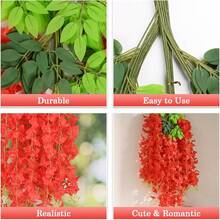 Dây leo hoa tử đằng nhân tạo 6/12/60 chiếc, dài 45,3 inch, vòng hoa tử đằng bằng lụa, thích hợp cho đám cưới, sân vườn, trang trí tường, quà sinh nhật, ngày lễ, phòng ngủ, trang trí nhà cửa, ngày Valentine, quà năm mới. - Đỏ - Xem 3