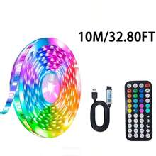 卧室LED灯带，智能RGB灯带，带遥控器和App控制，5V USB接口，可调光，音乐同步变色，定时功能，适用于游戏室、家居装饰、墙面装饰、万圣节派对装饰 - 白色 - 查看 16
