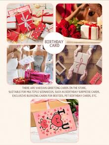 1张可爱“我爱你”心形贺卡（含信封） - 粉色和红色卡通设计，趣味纸卡，非常适合情人节/周年纪念日/日常表达爱意和感激之情 - 彩色 - 查看 3