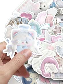 50张卡通奇幻翅膀贴纸，可爱Y2K美学贴纸套装，复古水彩时尚ins贴纸，剪贴簿贴纸，防水乙烯基贴纸，散装，适用于水瓶、滑板、行李箱、笔记本电脑、保险杠、主题派对用品 - B - 查看 7